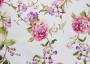 Портьерная ткань рогожка AGATA розовые цветы с мелкими лиловыми цветами
