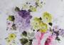 Портьерная ткань рогожка BELLAMI композиция из розовых, лиловых, желтых цветов на белом фоне