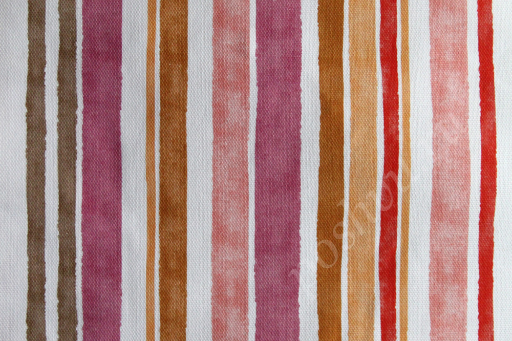 Портьерная ткань рогожка BELLAMI оранжевые, лиловые, коричневые полосы разной ширины в стиле акварель