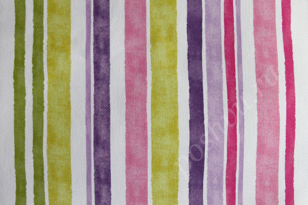 Портьерная ткань рогожка BELLAMI розовые, зеленые, фиолетовые полосы разной ширины в стиле акварель