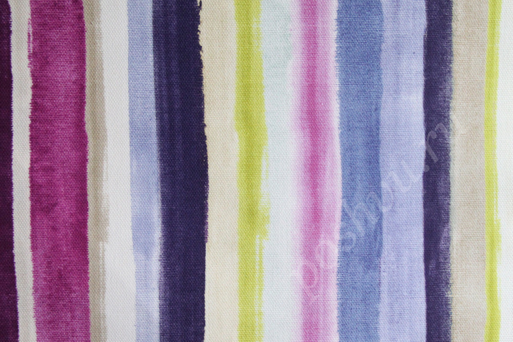 Портьерная ткань рогожка MONET фиолетовые, голубые, серые полосы разной ширины в стиле акварель