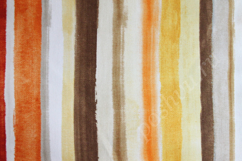 Портьерная ткань рогожка MONET коричневые, желтые, оранжевые полосы разной ширины в стиле акварель