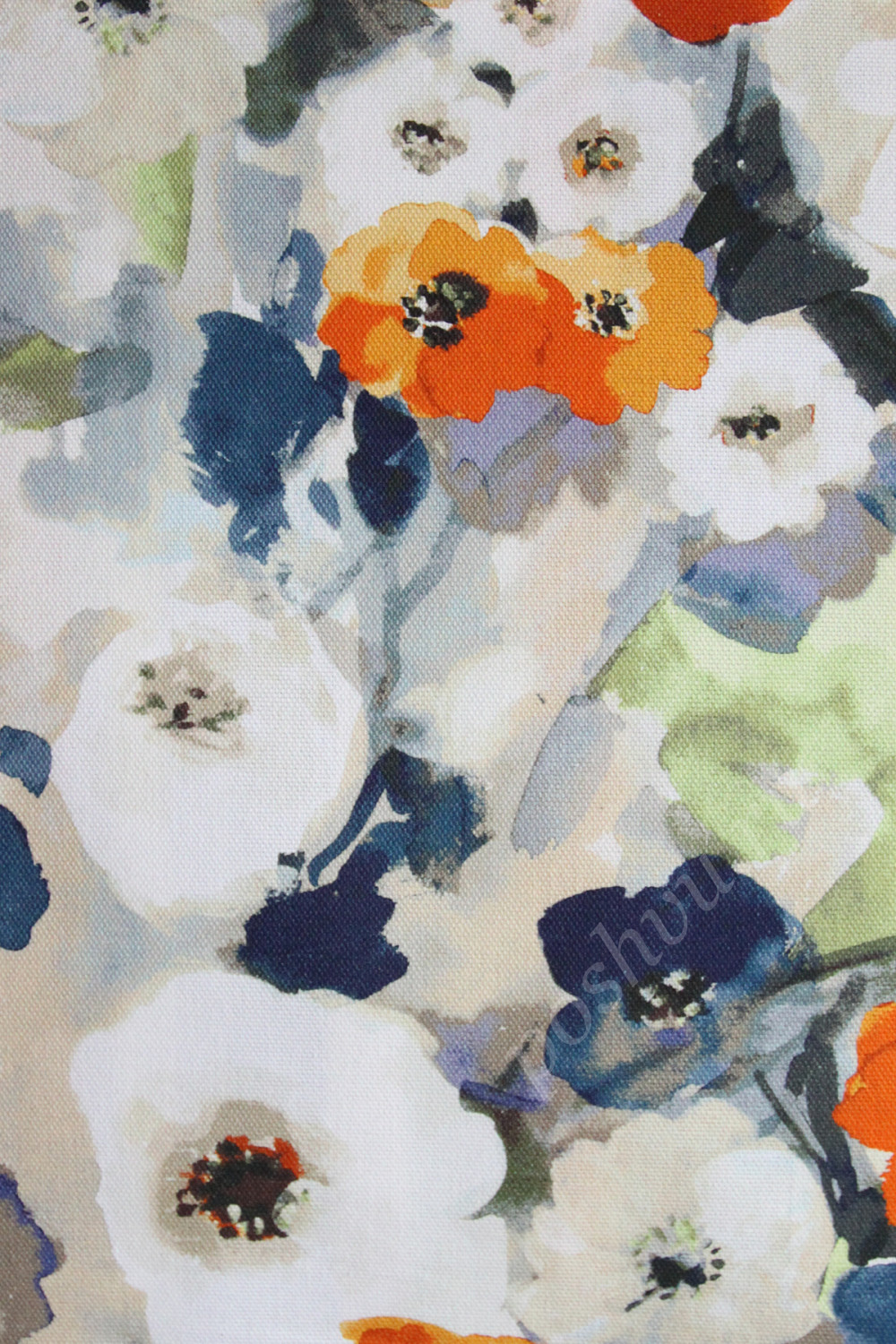 Портьерная ткань рогожка MONET крупные сине-белые цветы в стиле акварель