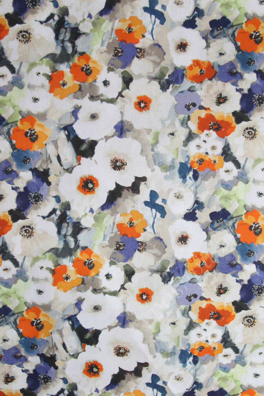 Портьерная ткань рогожка MONET мелкие сине-белые цветы в стиле акварель