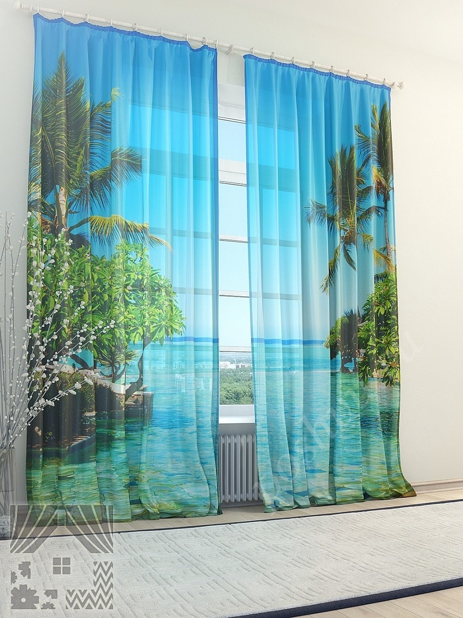 Чудесный тюль с изображением тропических островов для гостиной или спальни