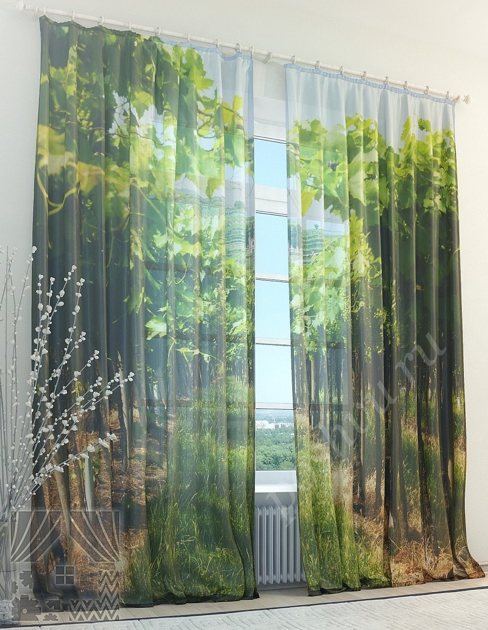 Эффектный тюль с изображением летнего виноградника для гостиной или спальни