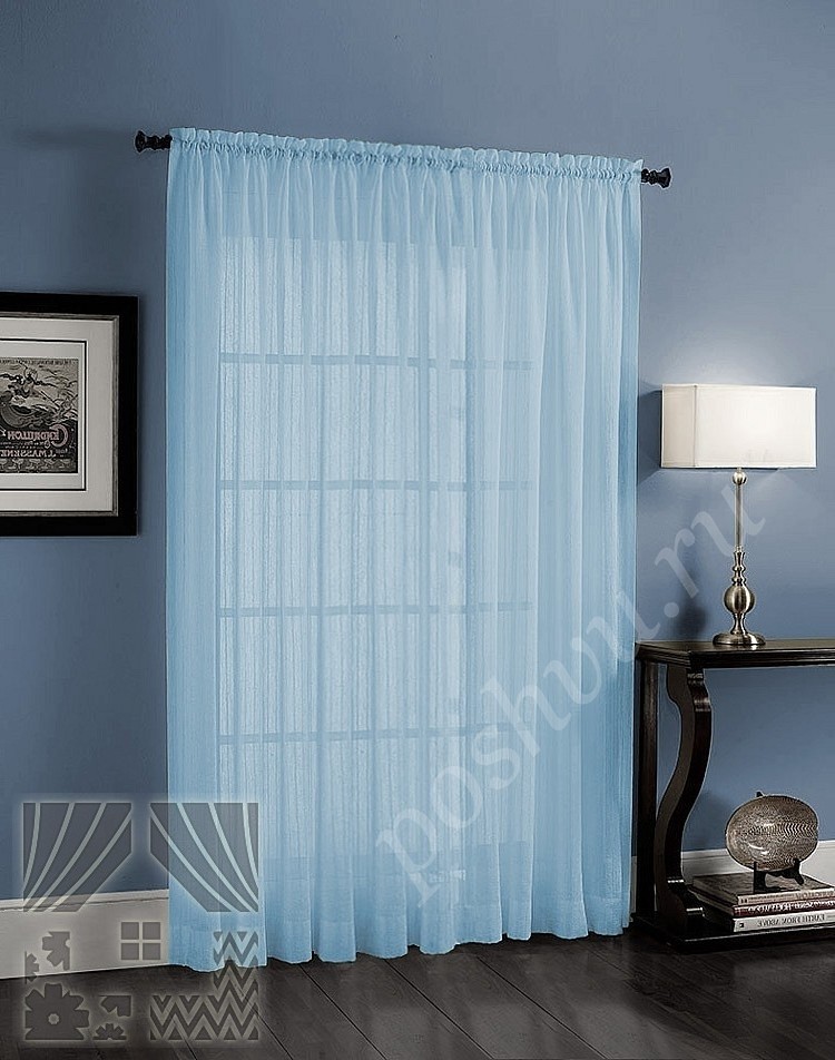 Легкий вуалевый тюль голубого цвета для гостиной или спальни