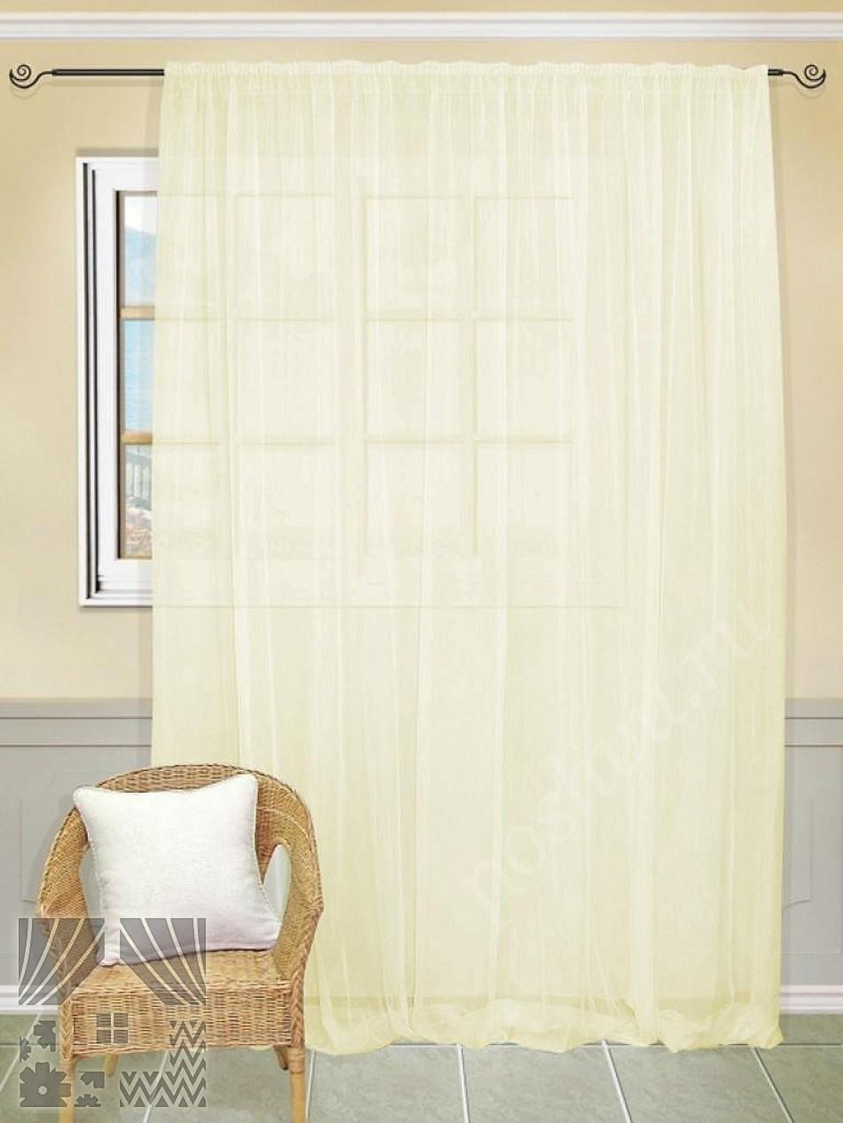 Легкий вуалевый тюль светло-желтого цвета для гостиной или спальни