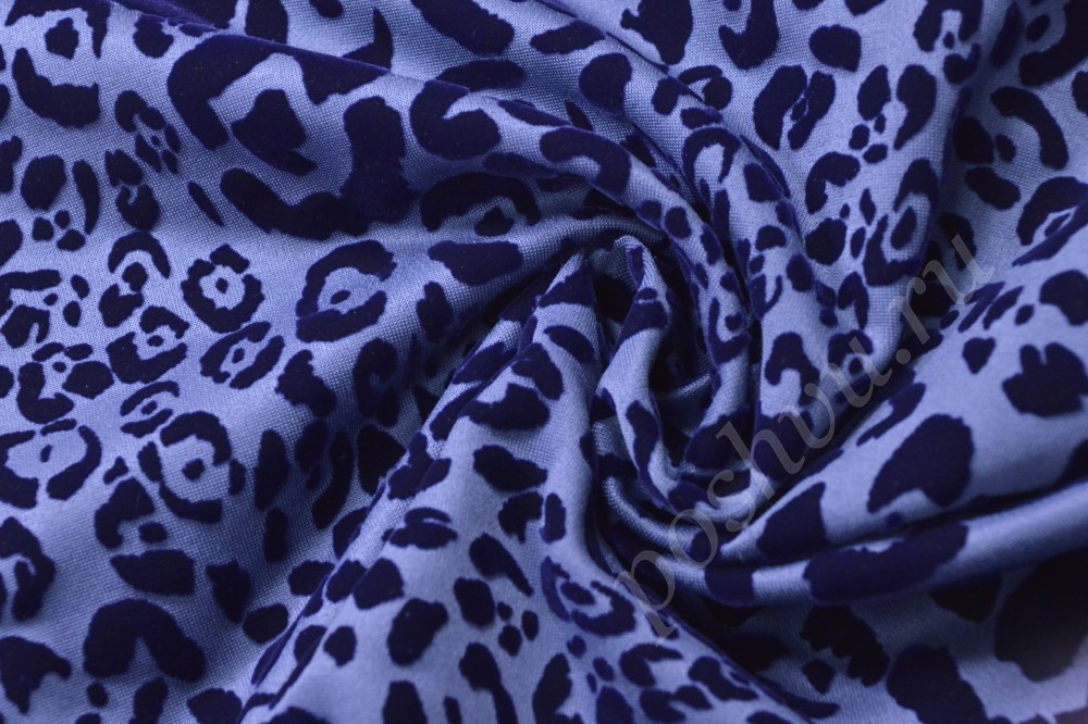Ткань флок синего цвета с леопардовыми пятнами