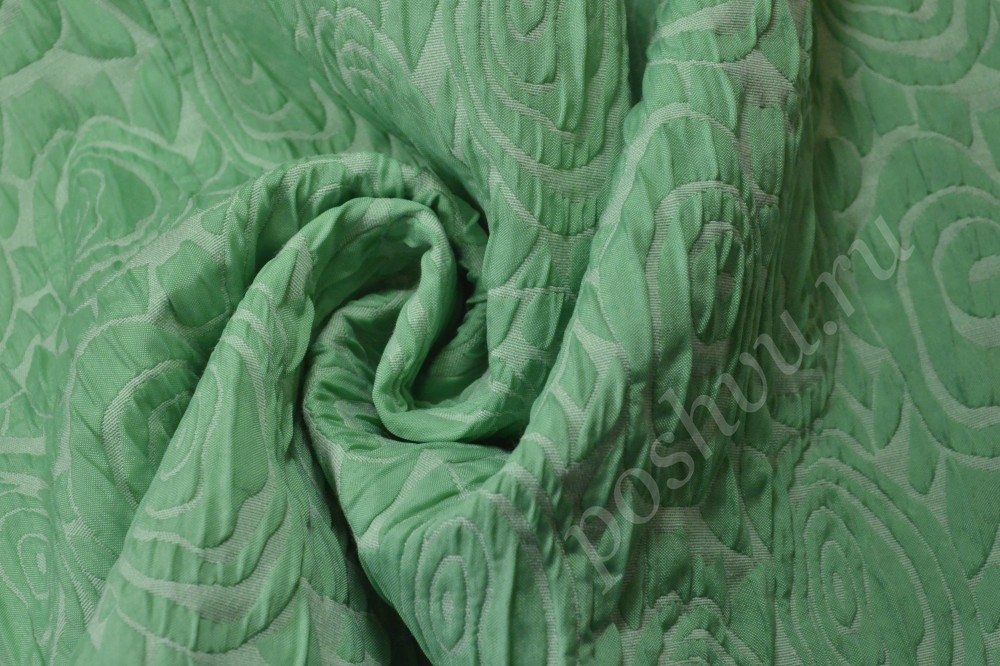Жаккардовая ткань зелёного цвета с эффектом жатки
