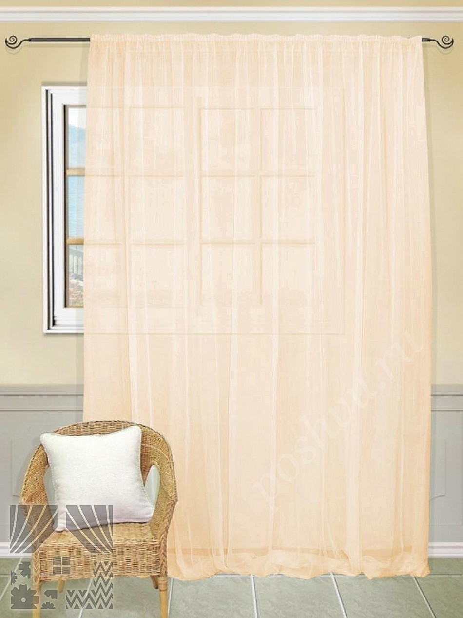 Воздушный вуалевый однотонный тюль нежно-розового цвета для гостиной или спальни