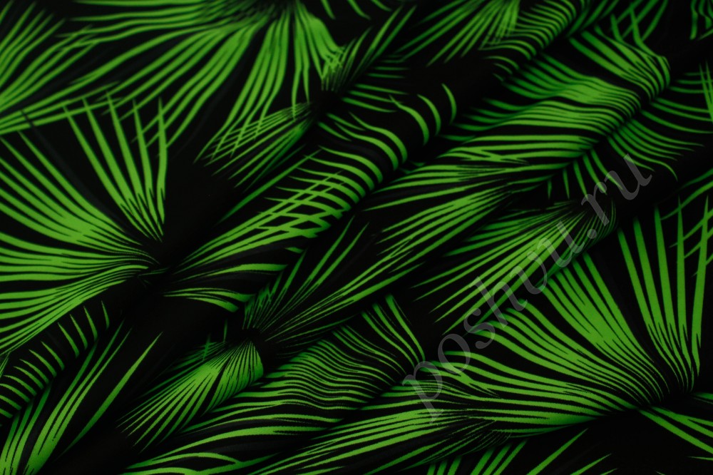 Ткань бифлекс набивной черно-зеленый