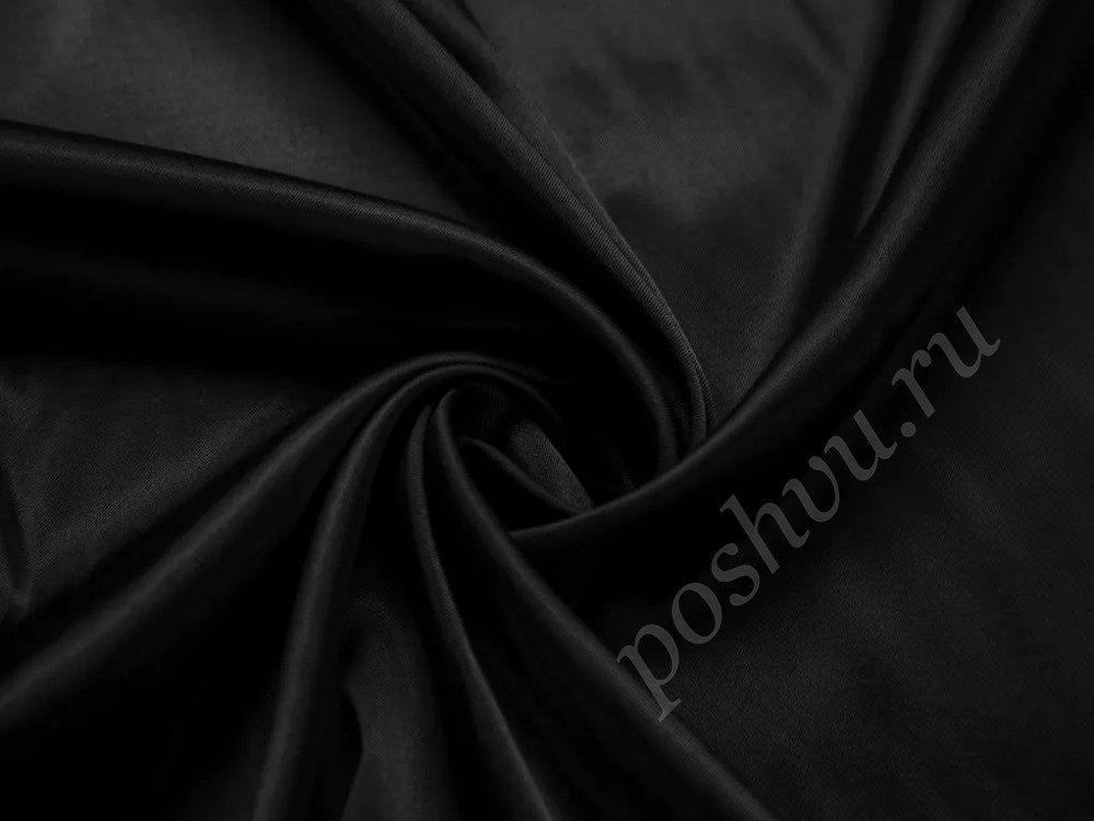 Блузочно-плательная атласная ткань черного цвета (184г/м2)