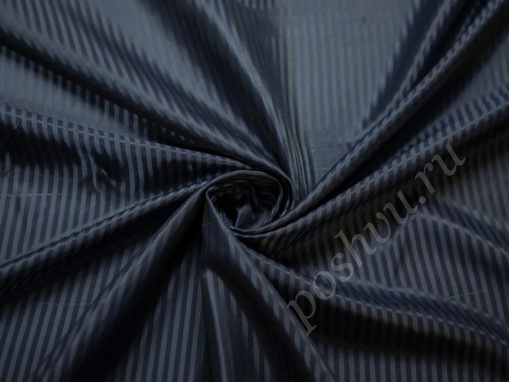 Подкладочная жаккардовая ткань темно-синего цвета в полоску (79г/м2)