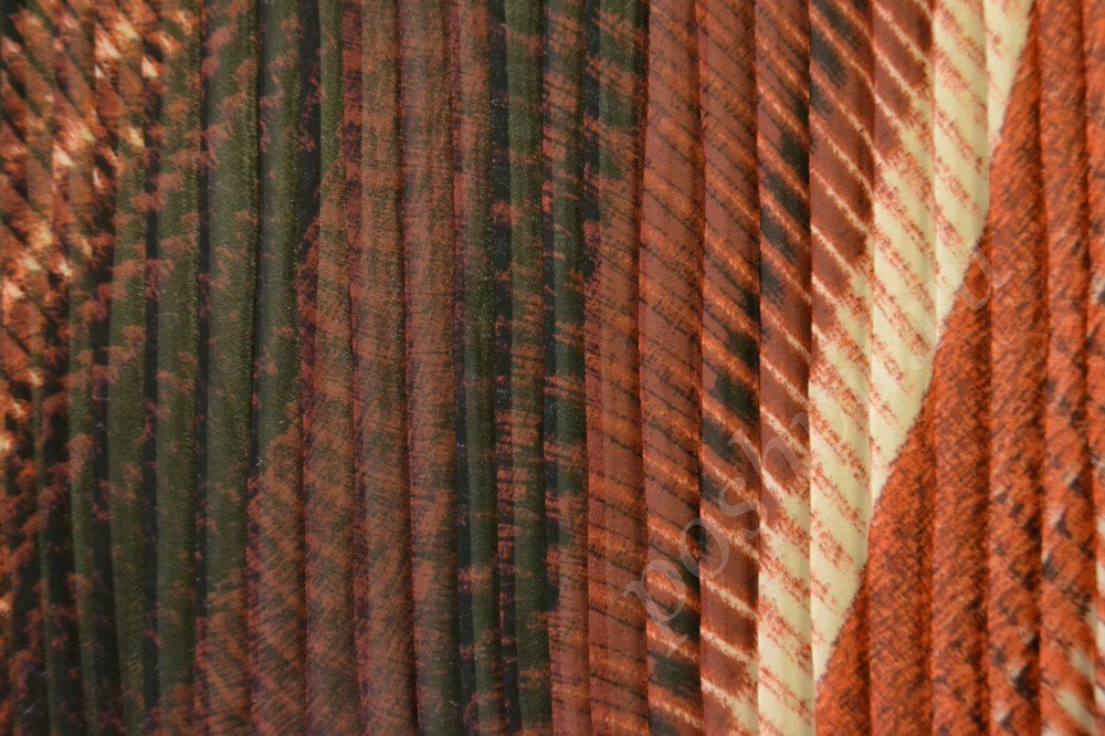 Ткань плиссе с полосами коричнево-бежевых оттенков
