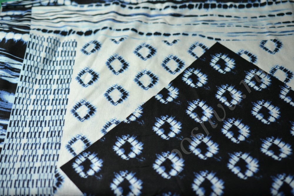 Ткань трикотаж в геометрический узор черно-белого цвета