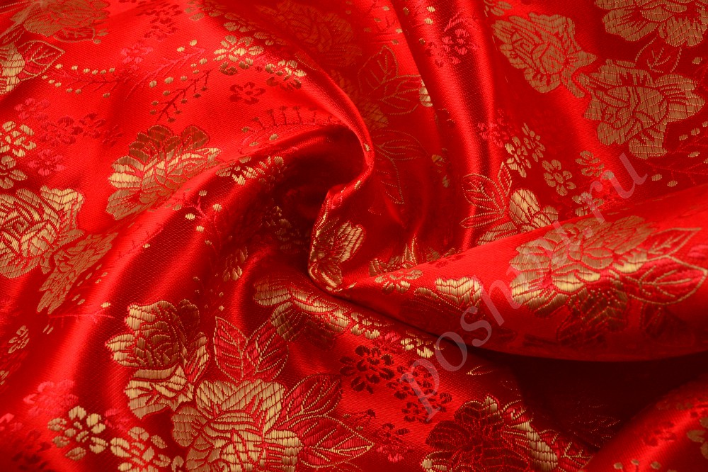 Оригинальная китайская шёлковая ткань с сочетанием благородного красного и золотого