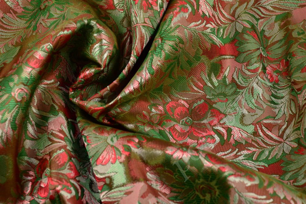 Ткань китайский шёлк, усыпанный цветами и листьями