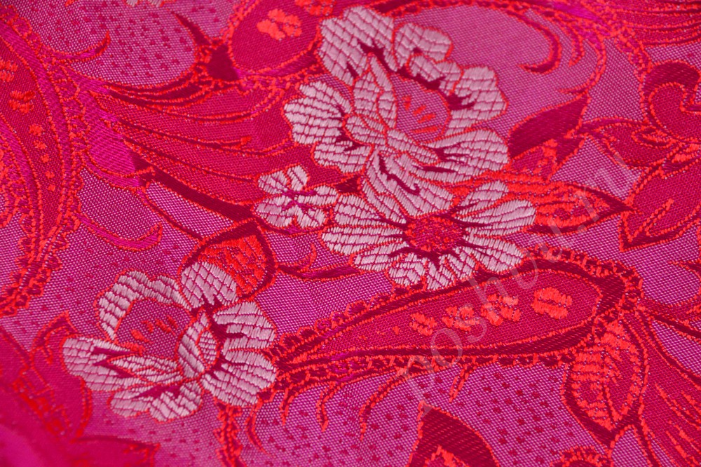 Ткань розовый китайский шёлк с цветочным принтом