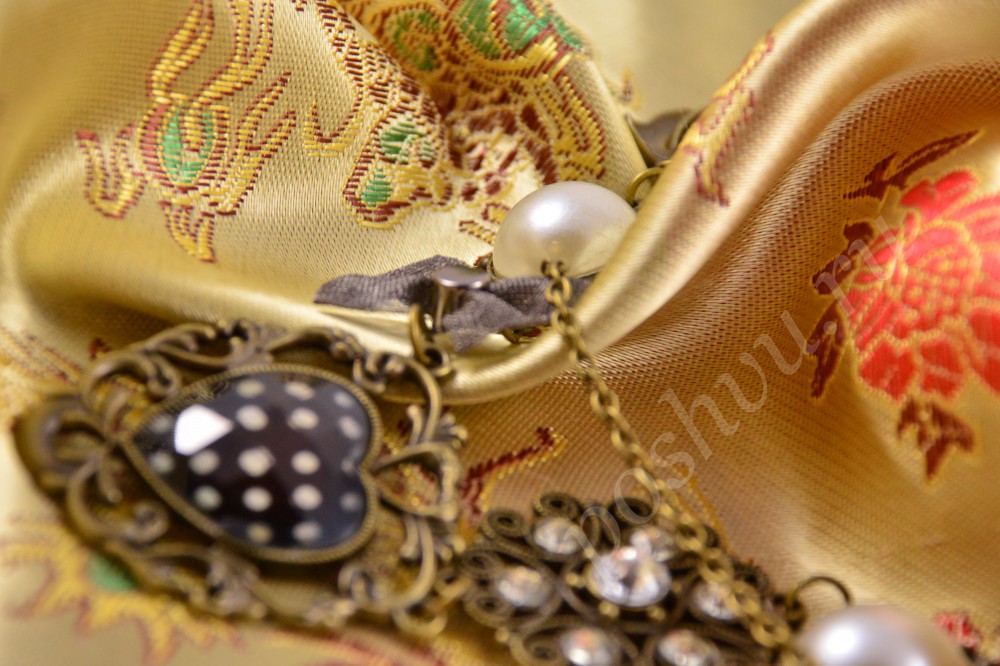 Ткань жёлтый китайский шёлк с оригинальным узором