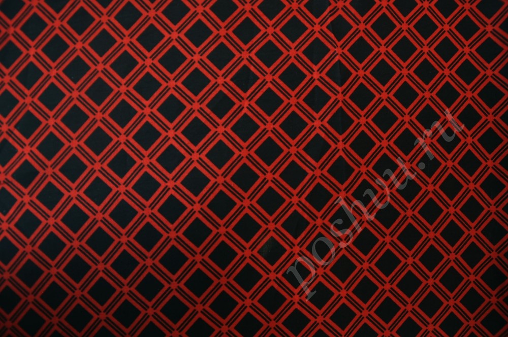 Ткань подкладочная с вискозой красно-черная с орнаментом