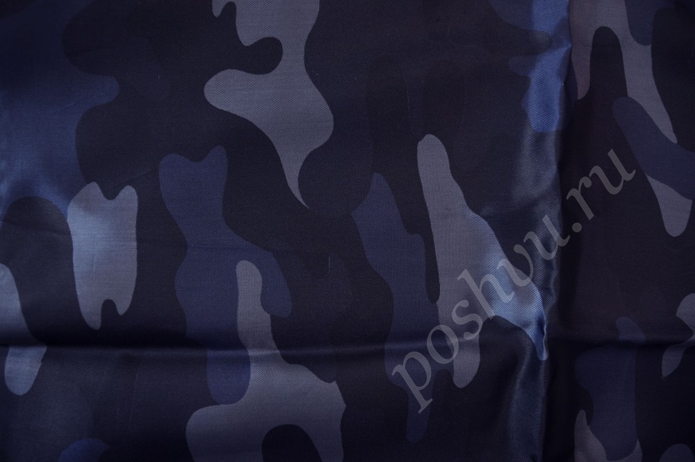 Ткань подкладочная с вискозой синий камуфляж
