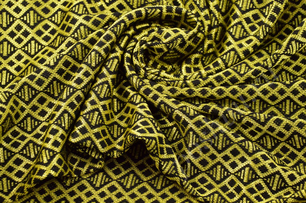 Оригинальная трикотажная ткань с жёлтым геометрическим узором