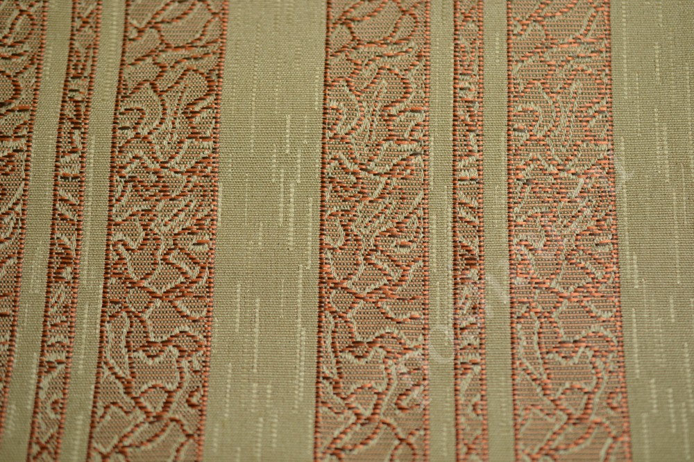 Ткань для штор жаккард оливкового оттенка в с медным узором