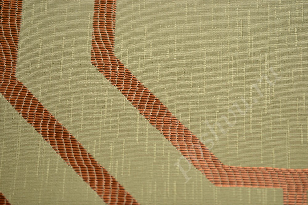 Ткань для штор жаккард светло-оливкового оттенка в изогнутые полосы