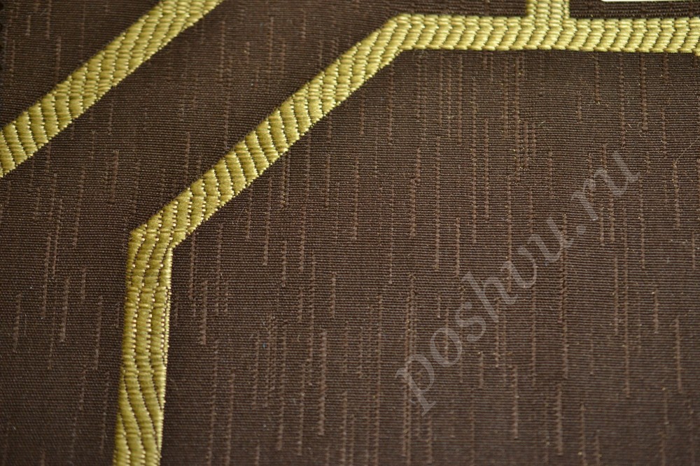 Ткань для штор жаккард коричневого оттенка в изогнутые полосы