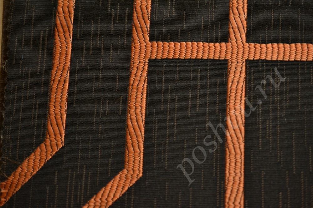 Ткань для штор жаккард темно-коричневого оттенка в оранжевые полосы