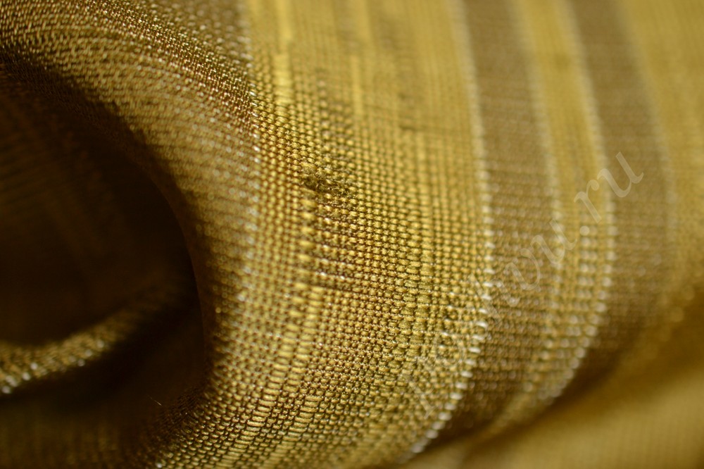 Ткань для штор жаккард коричневого оттенка в желтые полосы