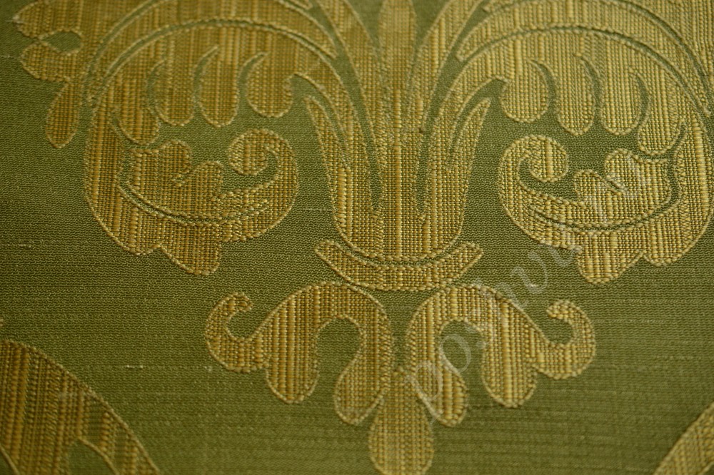 Ткань для штор жаккард оливкового оттенка в золотистый узор