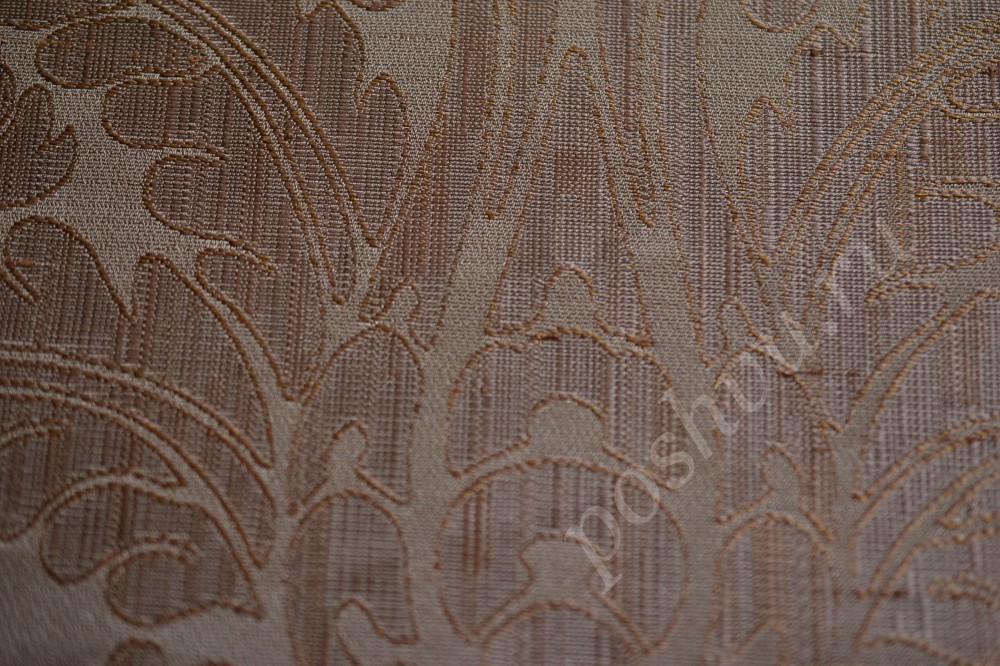 Ткань жаккард для штор песочного оттенка в коричневый рисунок