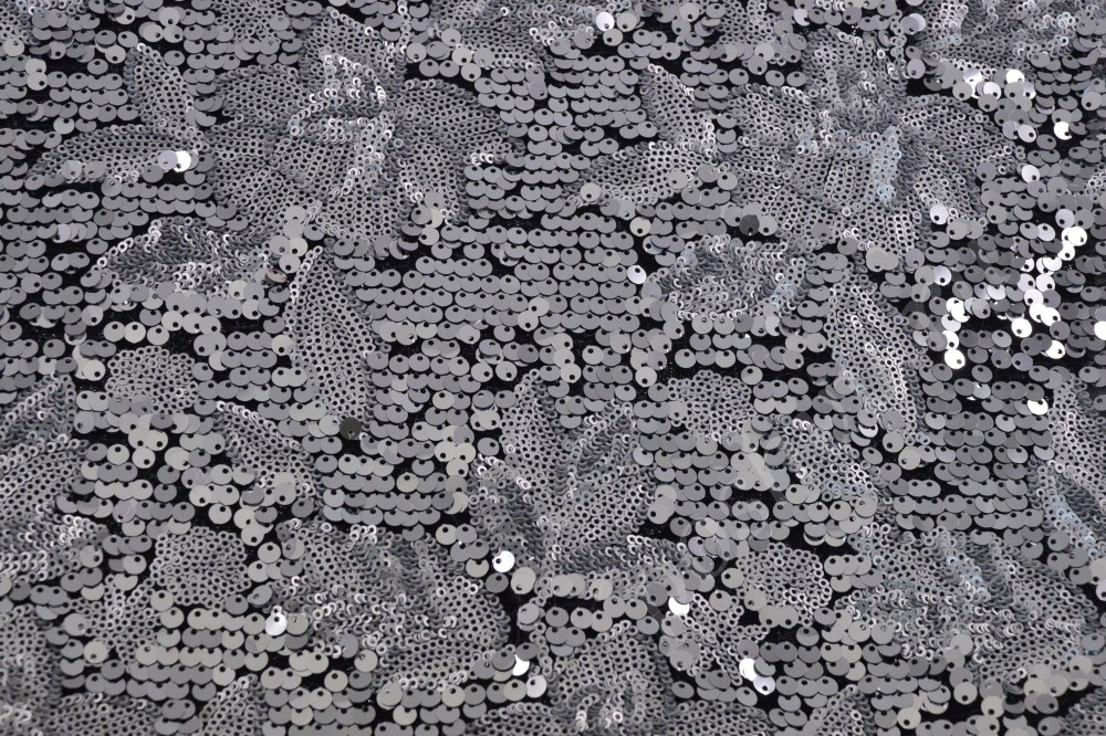Блестящая ткань серебряные паетки с цветочным узором