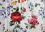 Портьерная ткань рогожка CATALINA красные цветы на светлом фоне в акварельном стиле