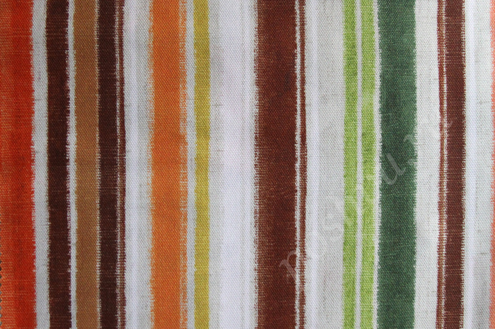 Портьерная ткань рогожка CATALINA оранжевые, коричневые, серые полосы разной ширины в акварельном стиле