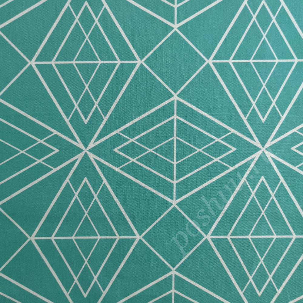 Портьерная ткань рогожка MYTH геометрический узор на зеленом фоне
