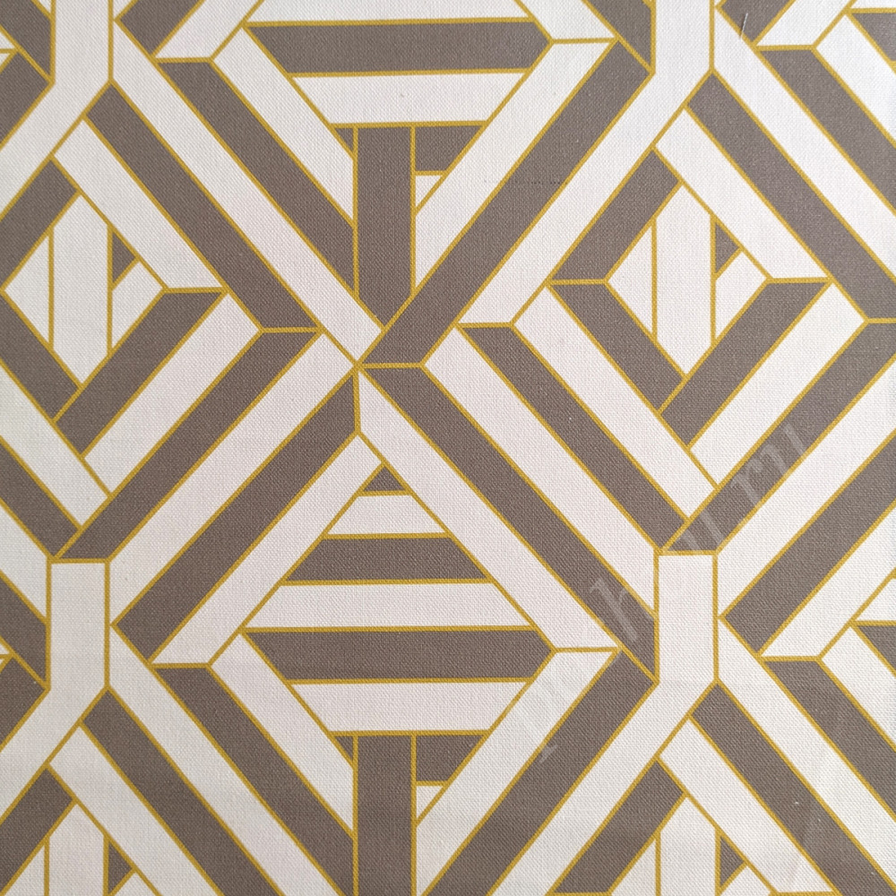 Портьерная ткань рогожка NYX абстрактный геометрический узор в белом, бежевом, желтом цвете