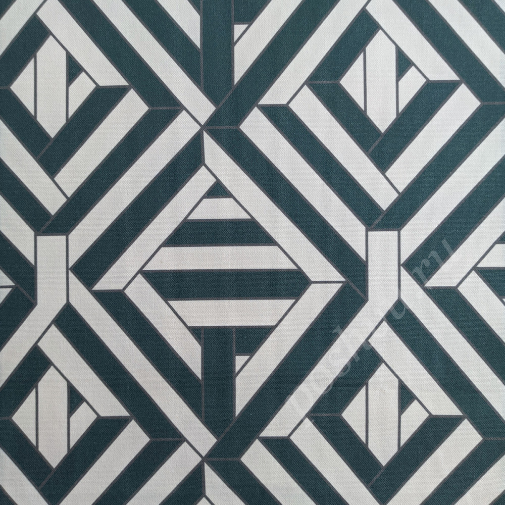 Портьерная ткань рогожка NYX абстрактный геометрический узор в белом, зеленом, сером цвете