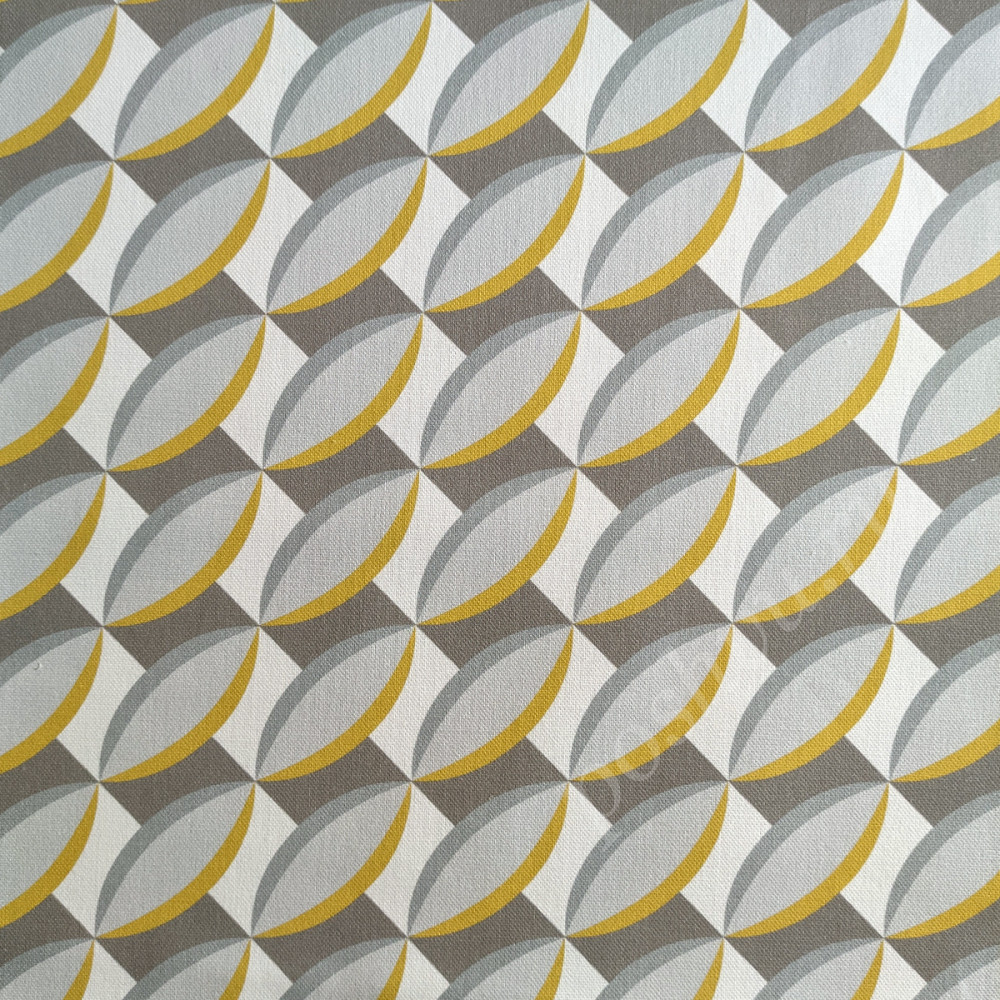Портьерная ткань рогожка PRIDE геометрический принт в белом, сером, желтом цвете
