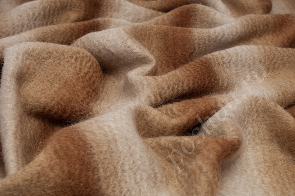 Пальтовая шерстяная ткань, цвет бежевые полосы