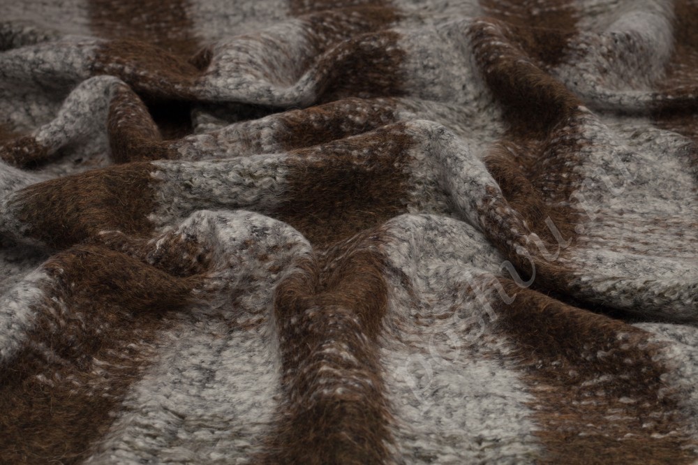 Пальтовая шерстяная ткань в коричневую полоску