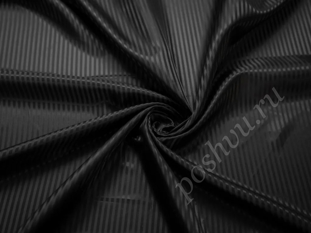 Подкладочная жаккардовая ткань черного цвета в полоску (79г/м2)