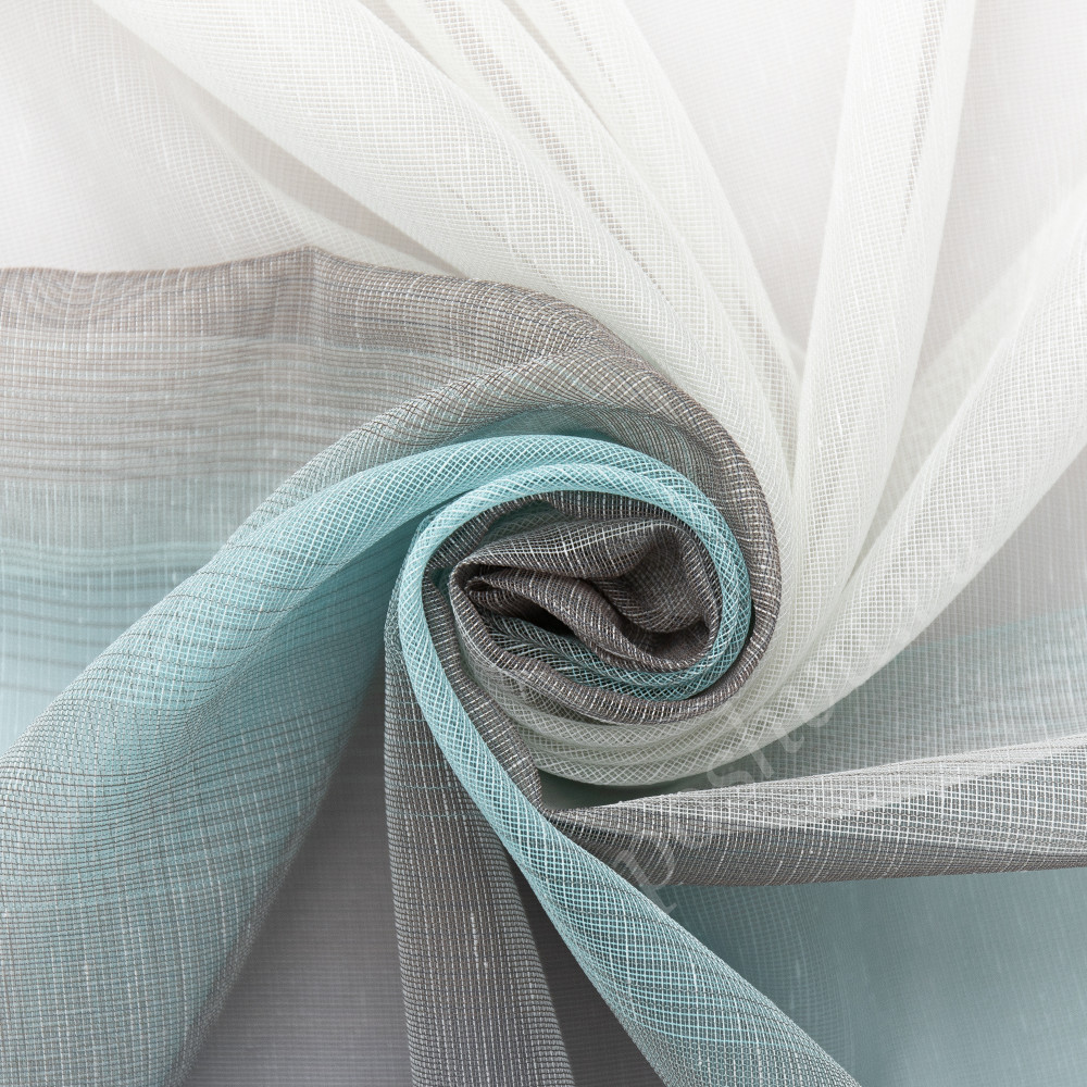 Тюль сетка под лен BLANCA серо-голубой градиент по низу полотна, выс.300см