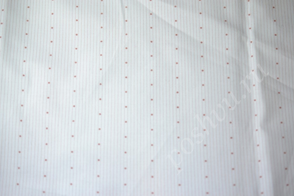 Ткань хлопок сорочечный белого оттенка в полоску и горох