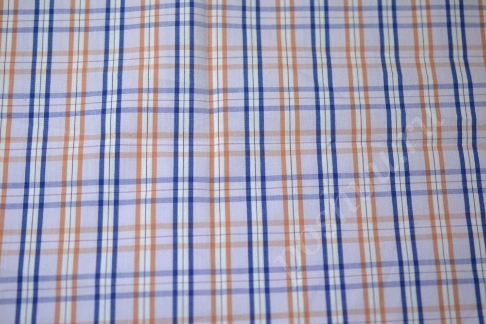 Ткань хлопок светло-лилового оттенка в синию и коричневую полосу