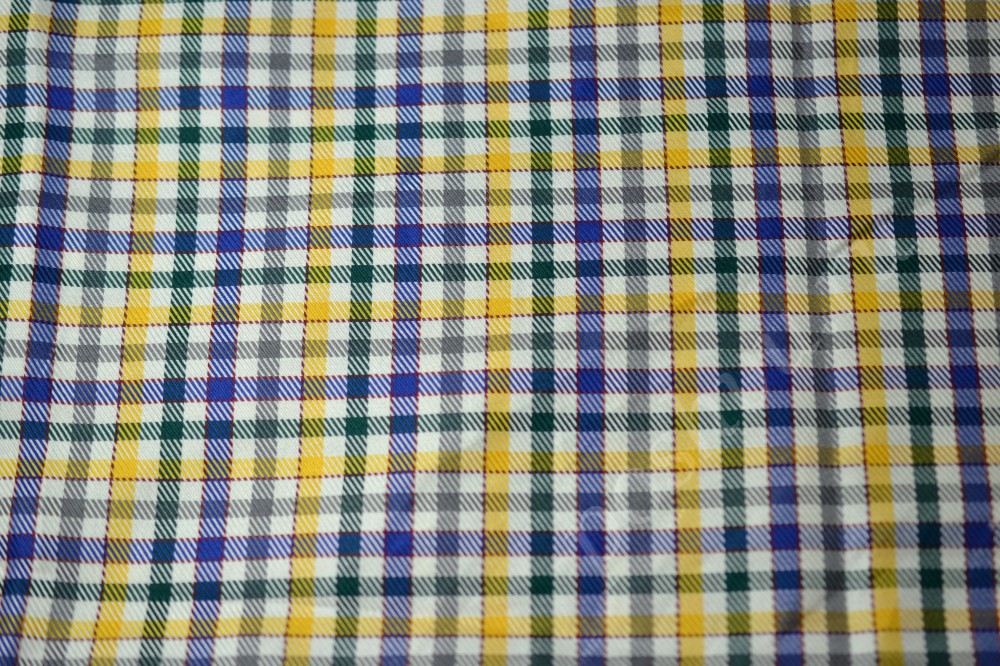 Ткань хлопок в белую, синию, зеленую, желтую и серую полосу