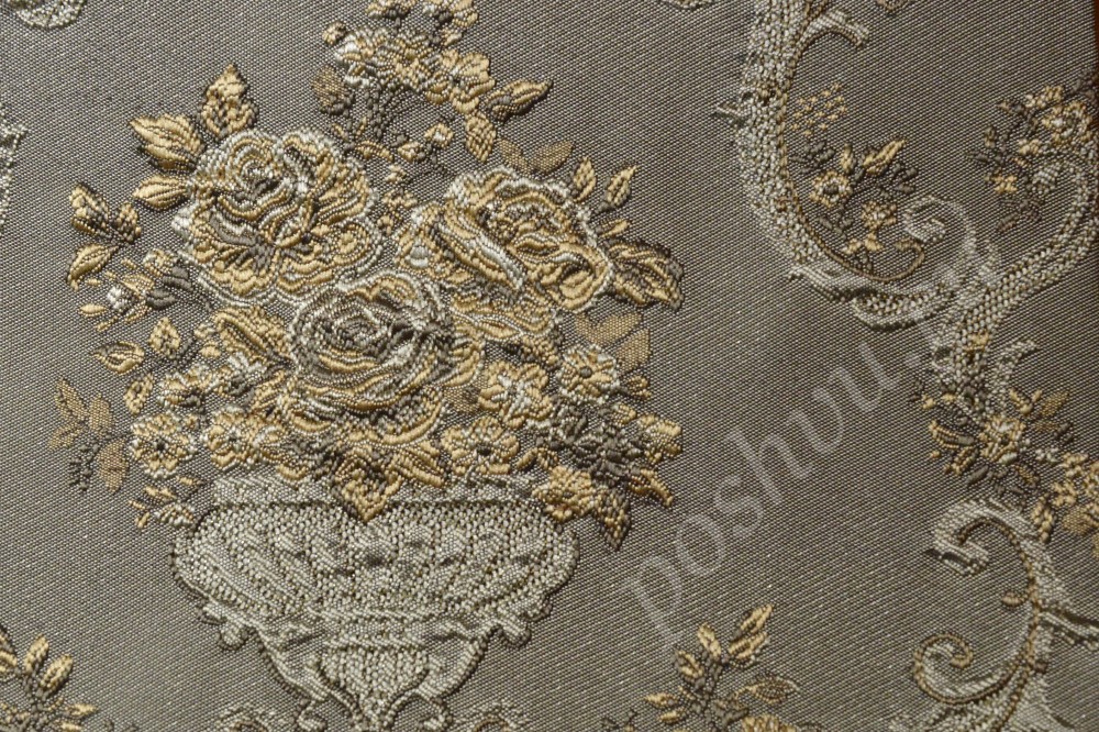 Жаккардовая ткань для штор серого цвета с цветочным узором
