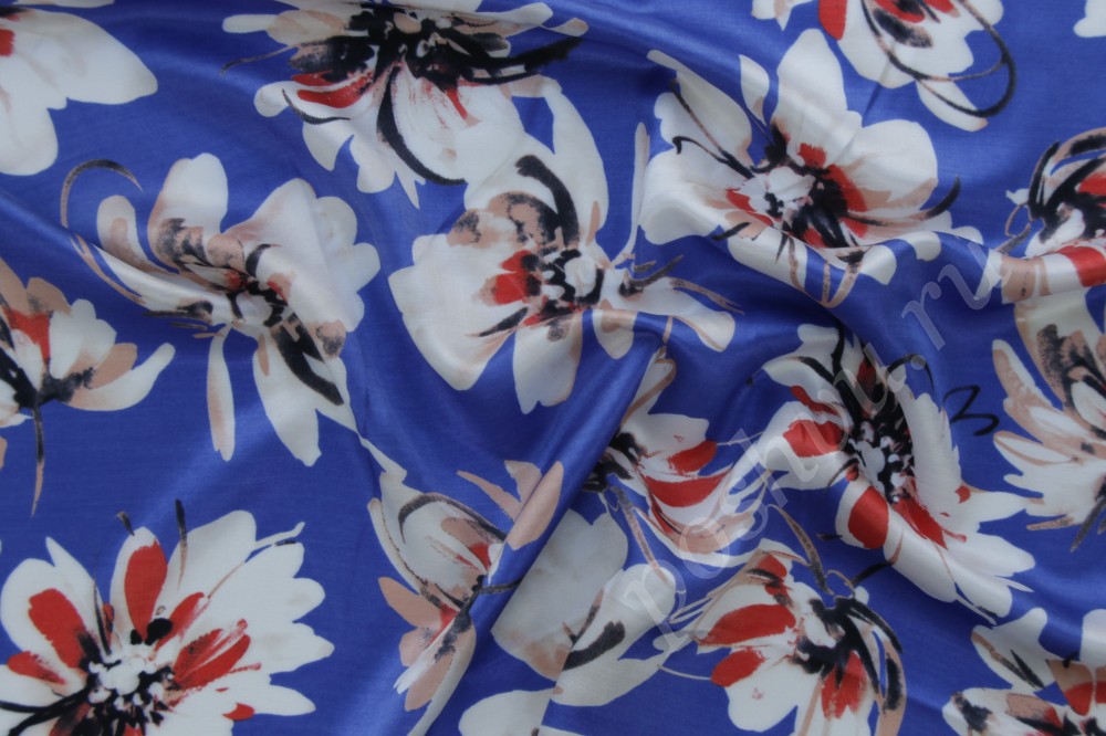 Блузочная ткань синего цвета в цветы